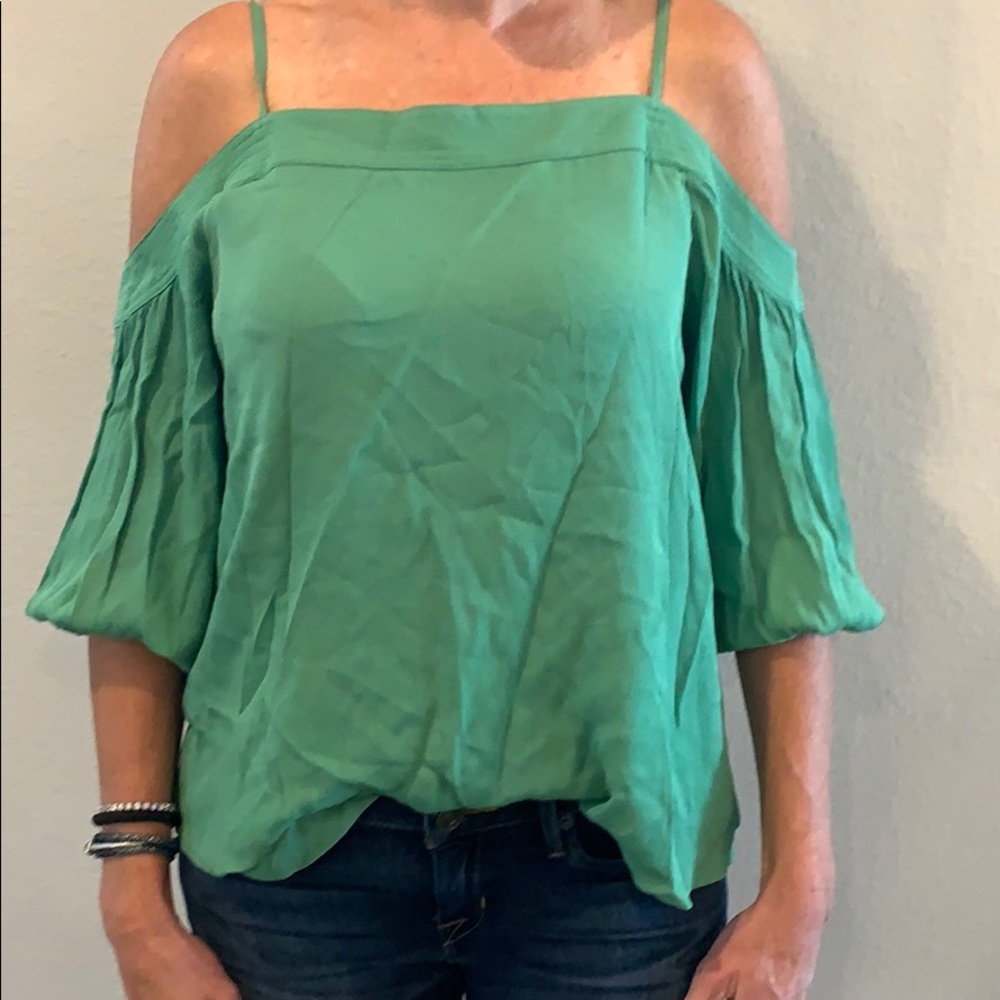 Off the shoulder green flowy shirt